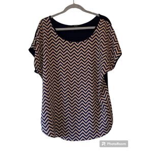 Expresso Womens Blouse 2X Navy Tan Short Sleeve